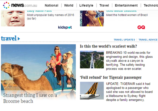 ANW's Broome story makes home page on news.com.au